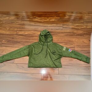 Green Hooded Sweatshirt with Patches Size Medium